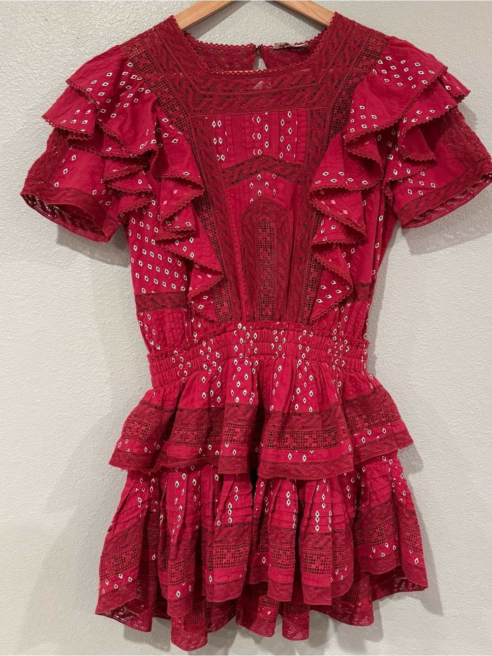 Love Shack Fancy Stella Dress Amour Ikat Lace Size XS